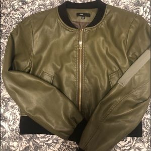 Green feaux leather green bomber